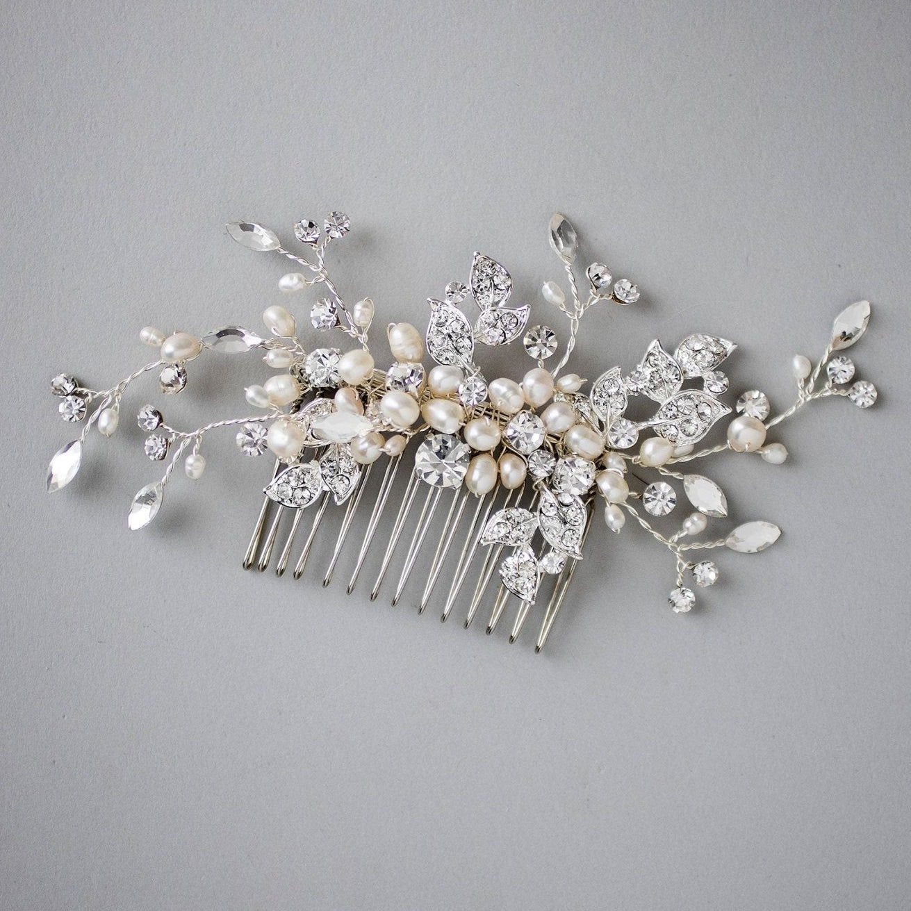 Wedding Comb of Crystal Leaves and Ivory Pearls - Hair Comb - Cassandra Lynne