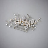 Wedding Comb of Crystal Leaves and Ivory Pearls - Hair Comb - Cassandra Lynne