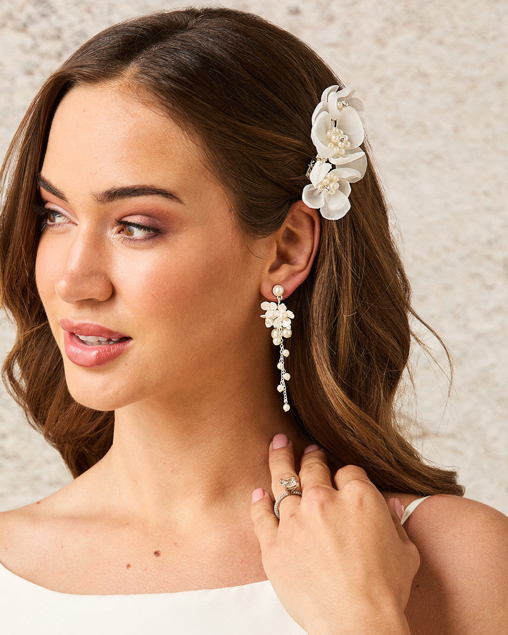 Porcelain Flower Cluster Dangle Pearl Earrings - Cassandra Lynne