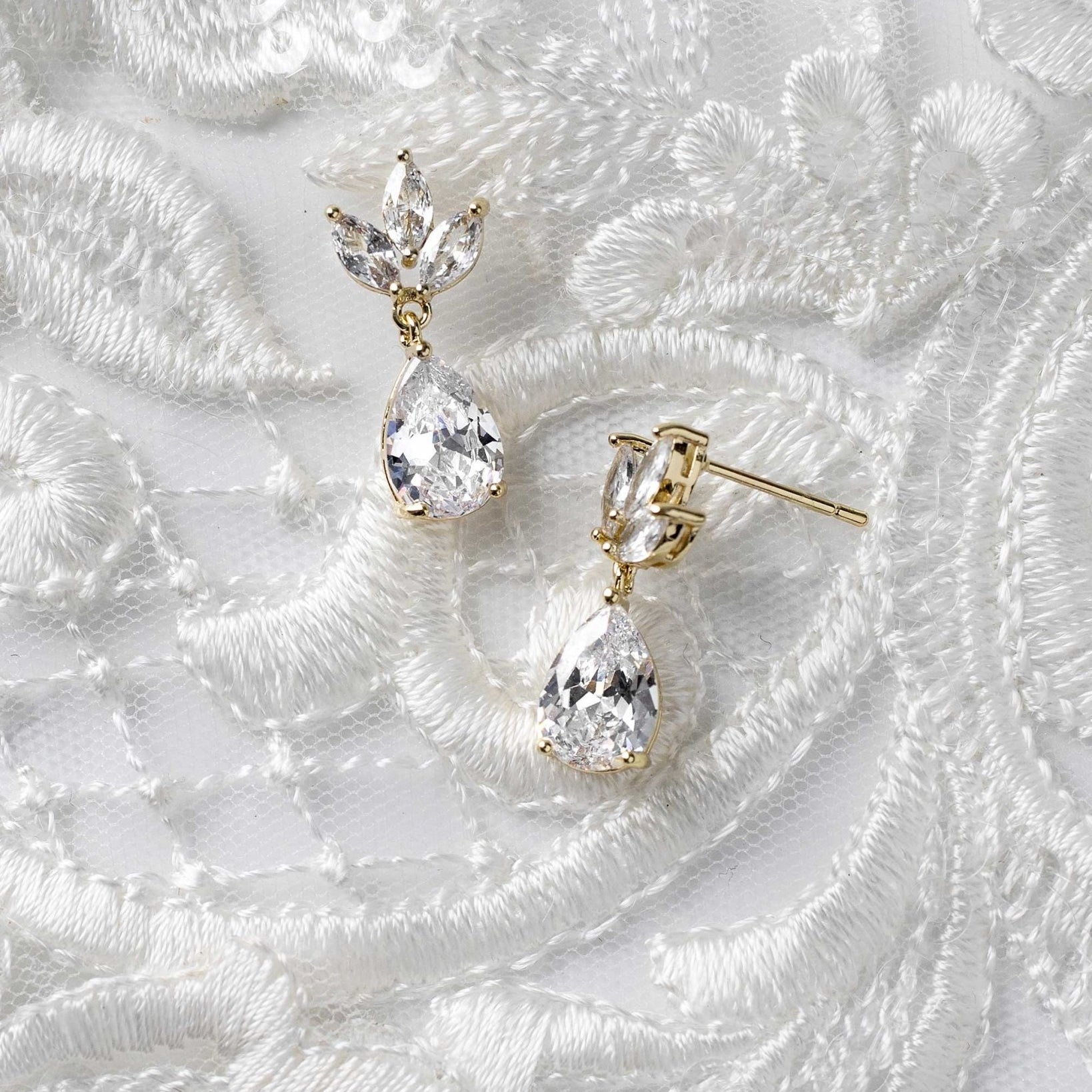Wedding Earrings with CZ Pear Drop - Earrings - Cassandra Lynne