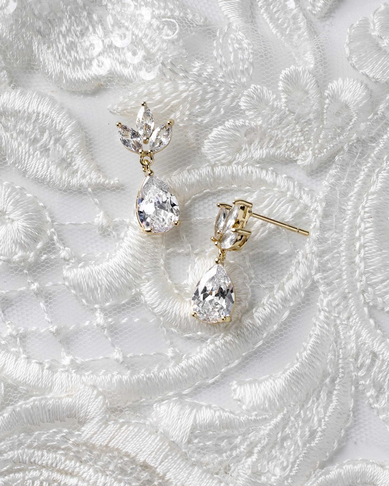 Wedding Earrings with CZ Pear Drop - Earrings - Cassandra Lynne