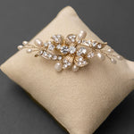 Bridal Hair Clip Small Crystal and Pearl Floral Gold
