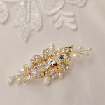 Bridal Hair Clip Small Crystal and Pearl Floral Gold-Cassandra Lynne