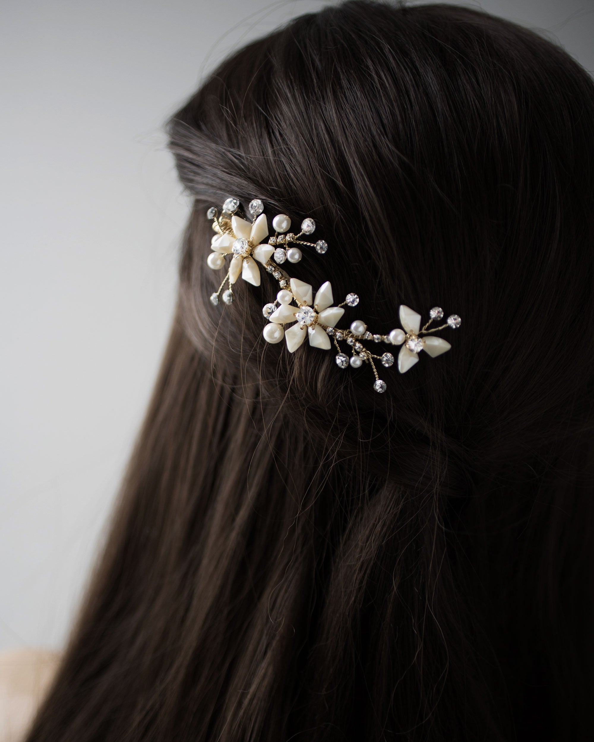 Gold Beaded Flower Bridal Hair Clip