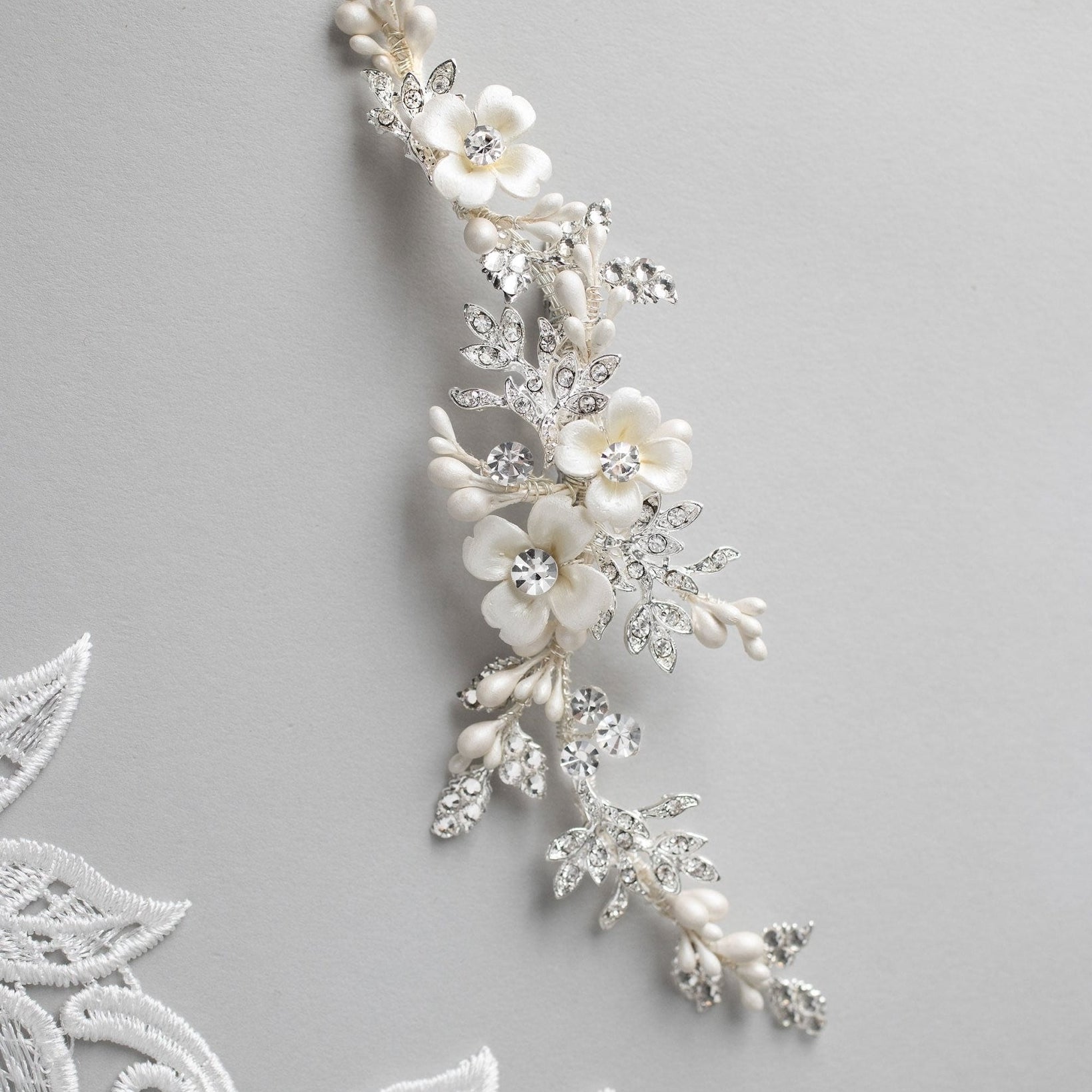 Wedding Hair Clip with Ivory Porcelain Flowers - Hair Clips - Cassandra Lynne