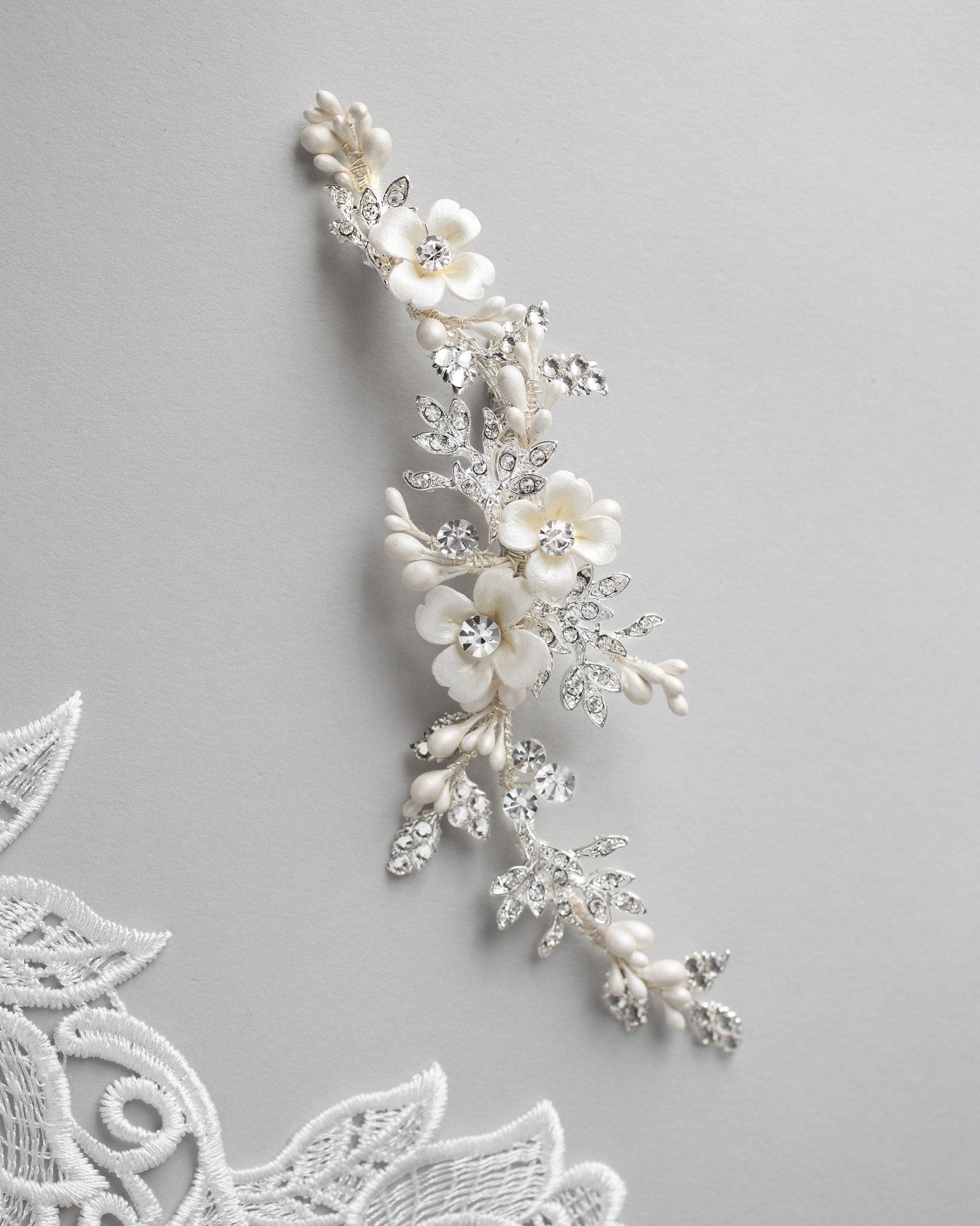 Wedding Hair Clip with Ivory Porcelain Flowers - Hair Clips - Cassandra Lynne