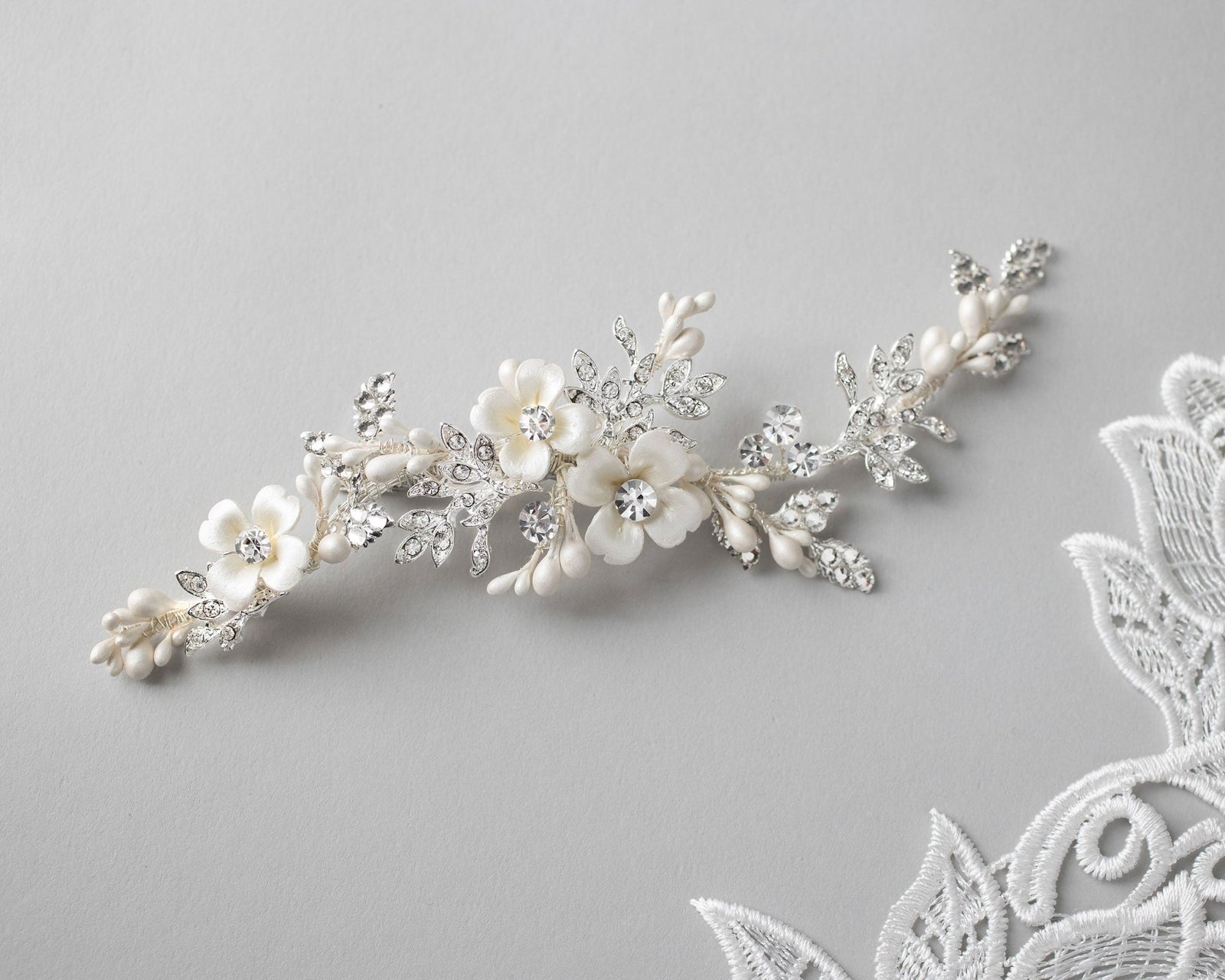 Wedding Hair Clip with Ivory Porcelain Flowers - Hair Clips - Cassandra Lynne