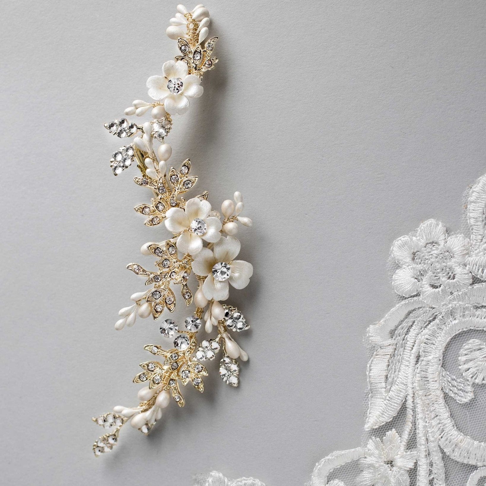 Wedding Hair Clip with Ivory Porcelain Flowers - Hair Clips - Cassandra Lynne