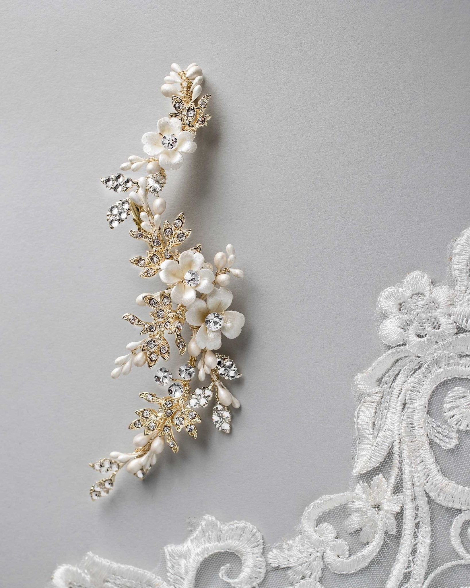 Wedding Hair Clip with Ivory Porcelain Flowers - Hair Clips - Cassandra Lynne
