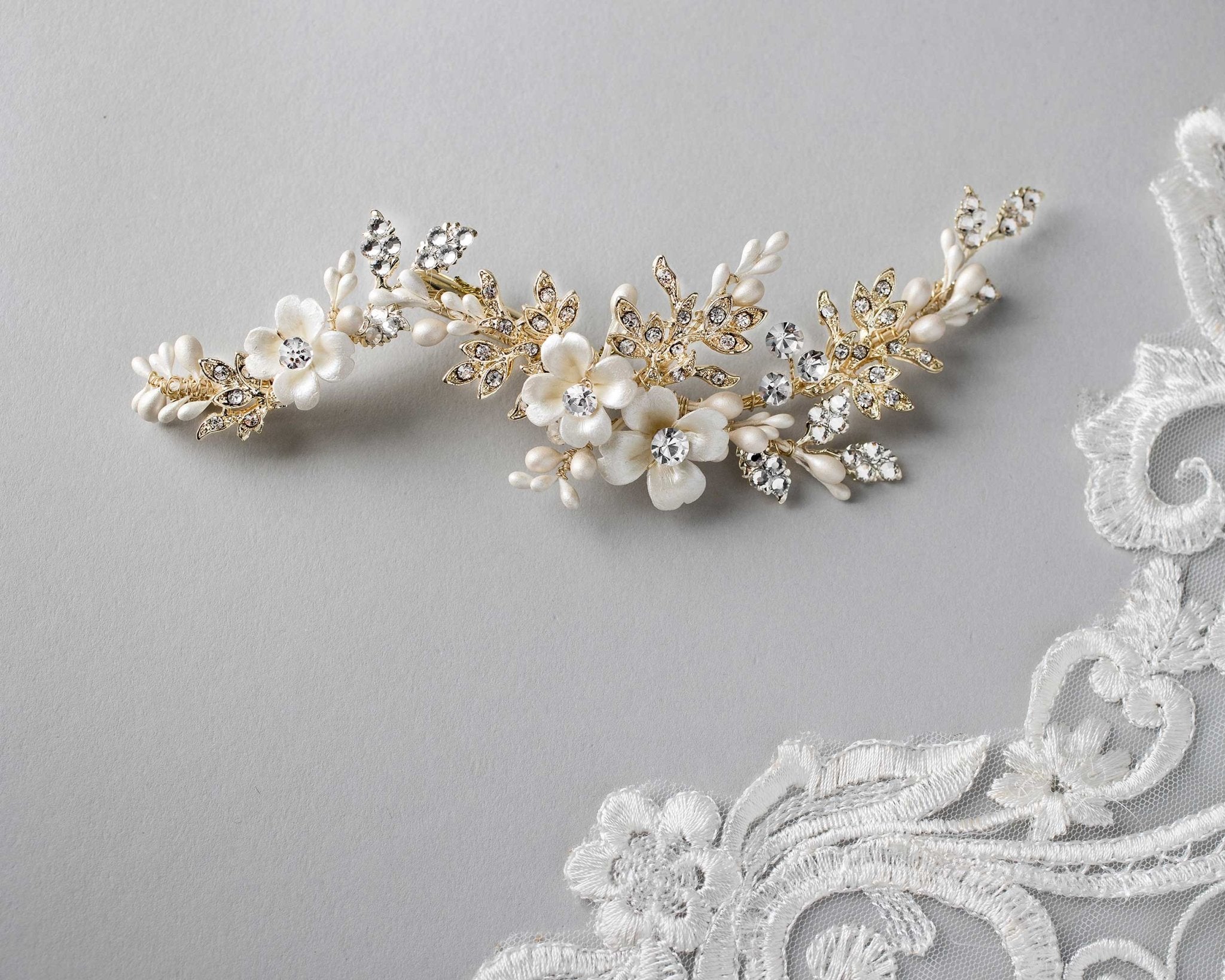 Wedding Hair Clip with Ivory Porcelain Flowers - Hair Clips - Cassandra Lynne