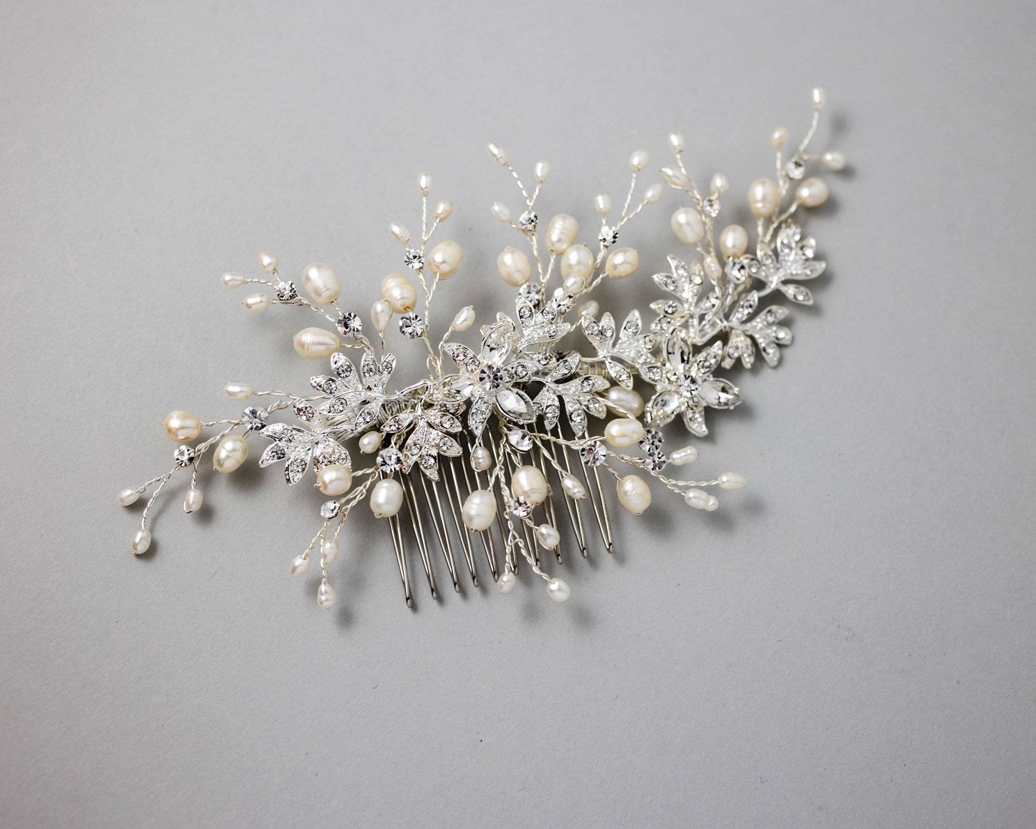 Wedding Hair Comb of Marquise Flowers and Pearls - Hair Comb - Cassandra Lynne