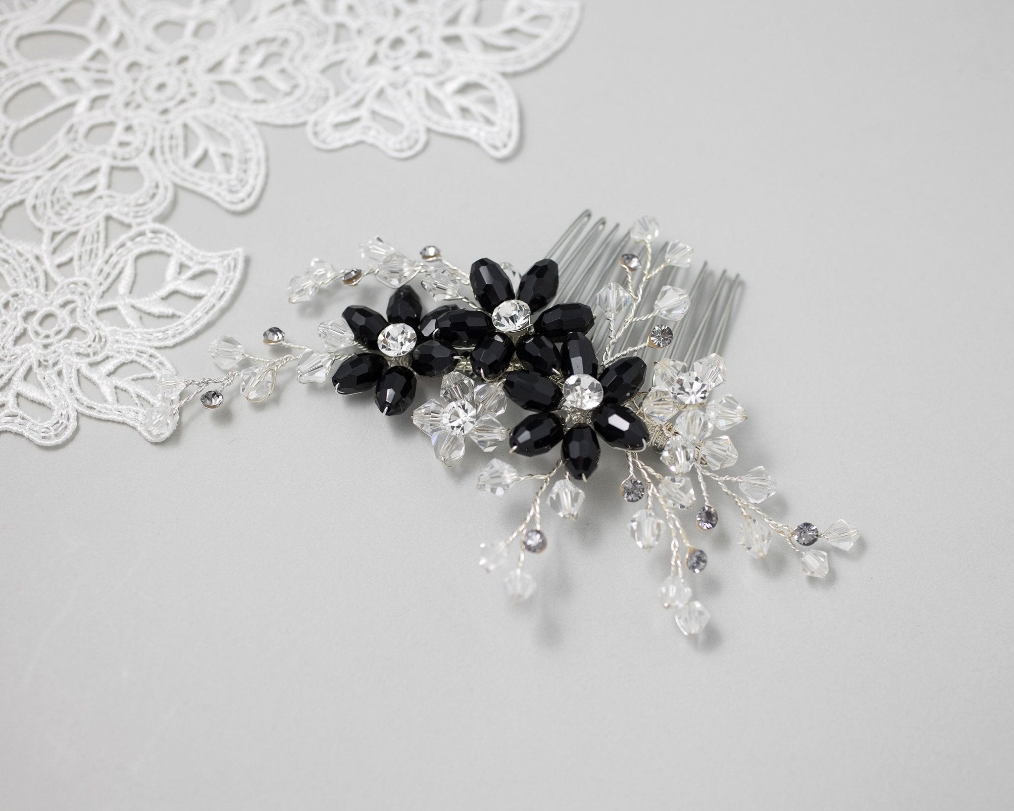 Wedding Hair Comb with Black Crystal Beads - Hair Clips - Cassandra Lynne
