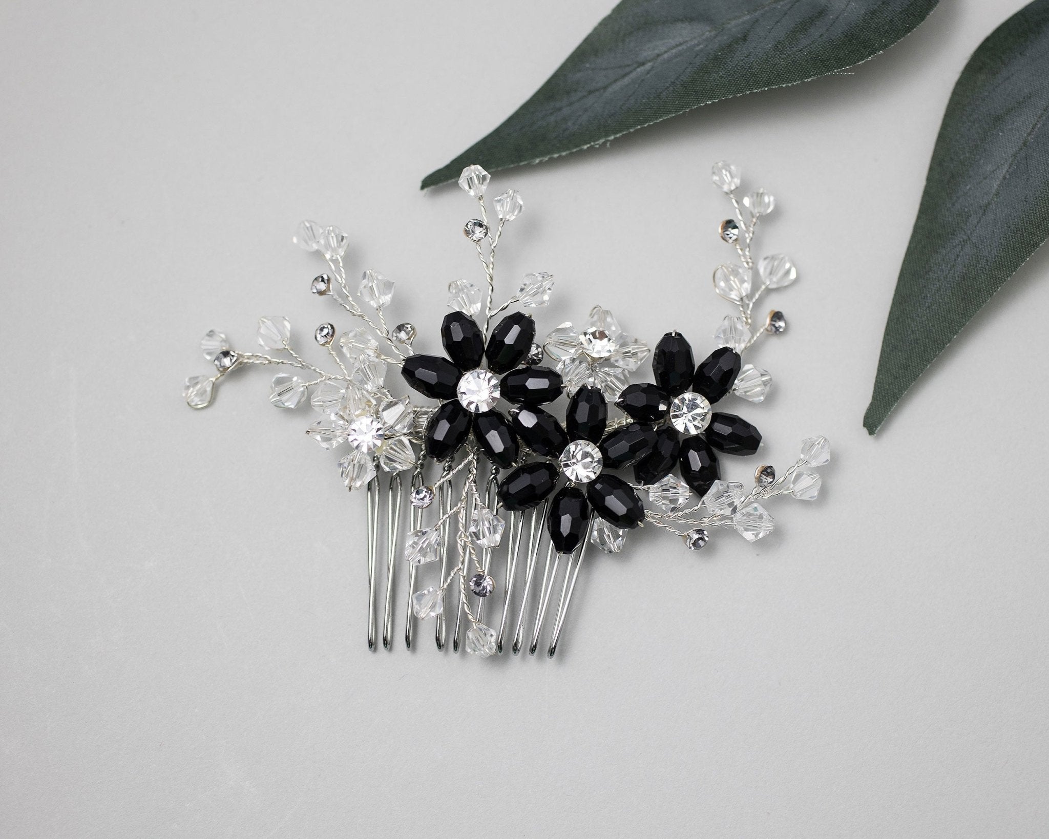 Wedding Hair Comb with Black Crystal Beads - Hair Clips - Cassandra Lynne