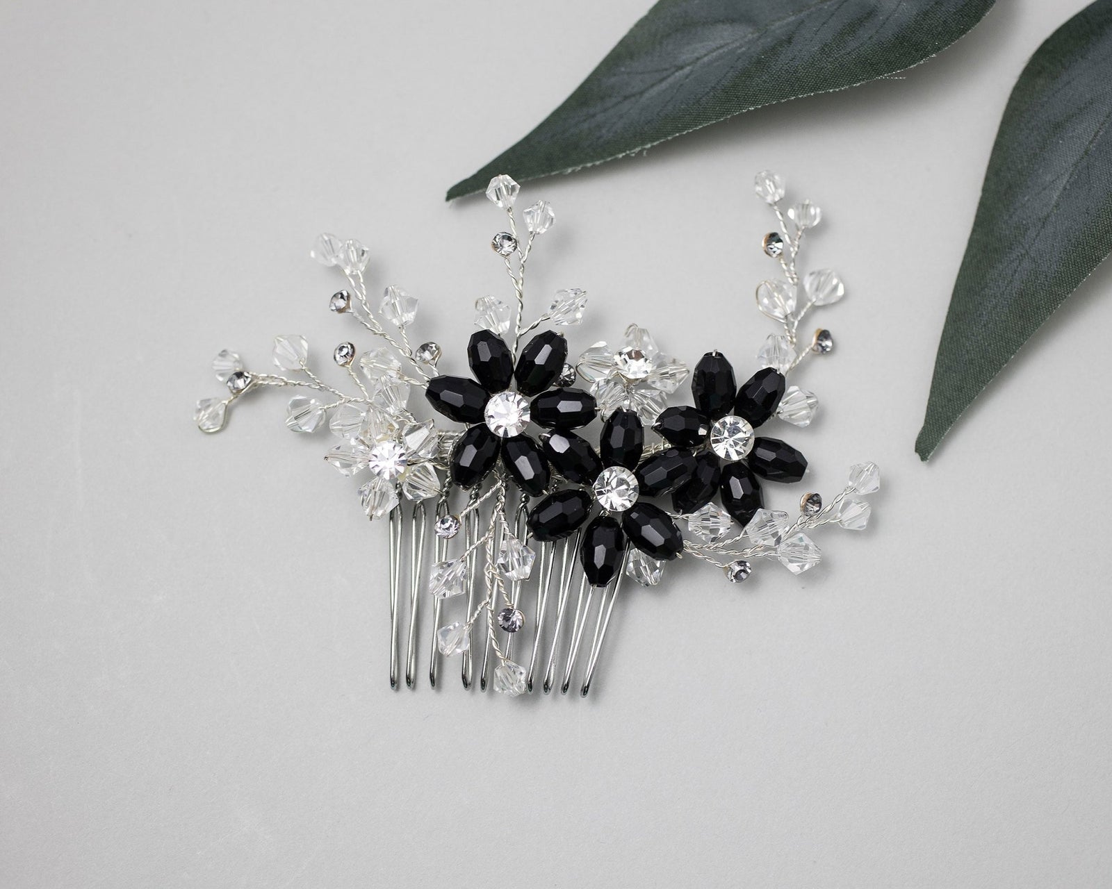 Wedding Hair Comb with Black Crystal Beads - Hair Clips - Cassandra Lynne