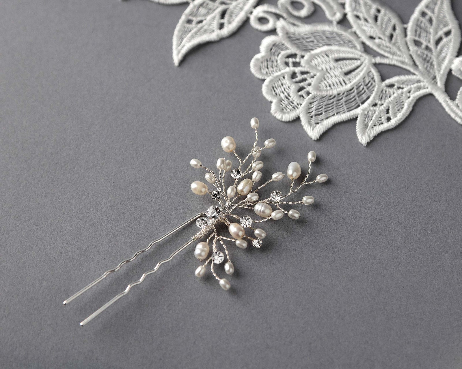 Ivory Cultured Pearl and Crystal Bridal Hair Pin
