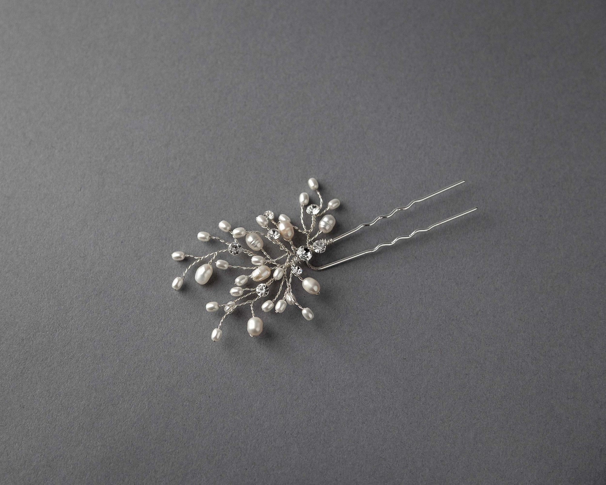 Ivory Cultured Pearl and Crystal Bridal Hair Pin