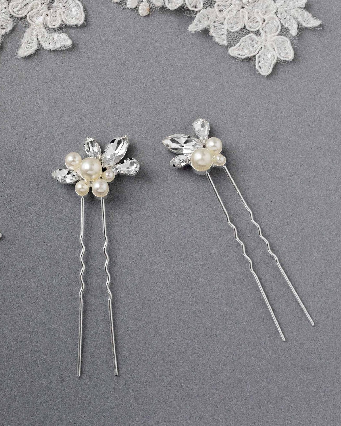 Wedding Hair Pin Set of Rhinestones and Pearls - Hair Pins - Cassandra Lynne