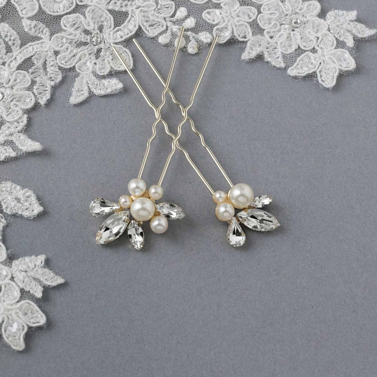 Wedding Hair Pin Set of Rhinestones and Pearls - Hair Pins - Cassandra Lynne