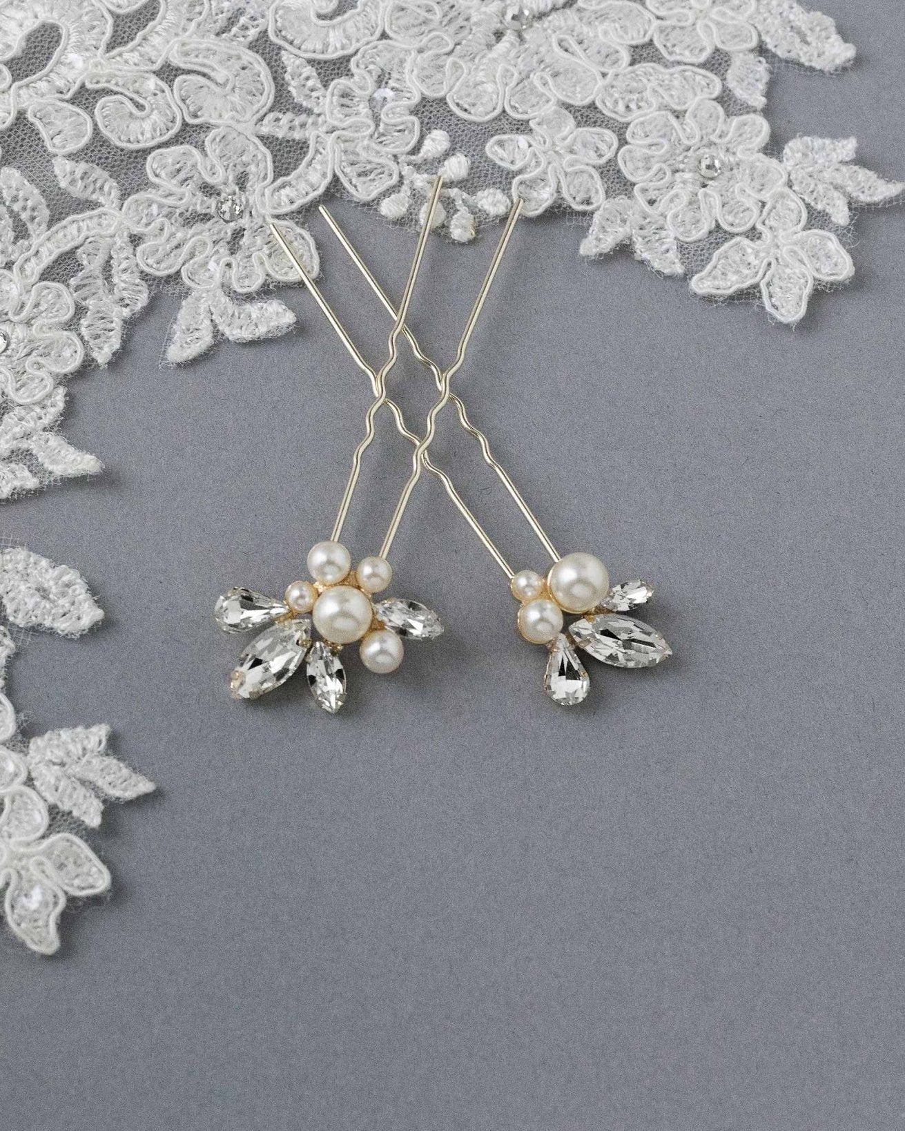 Wedding Hair Pin Set of Rhinestones and Pearls - Hair Pins - Cassandra Lynne