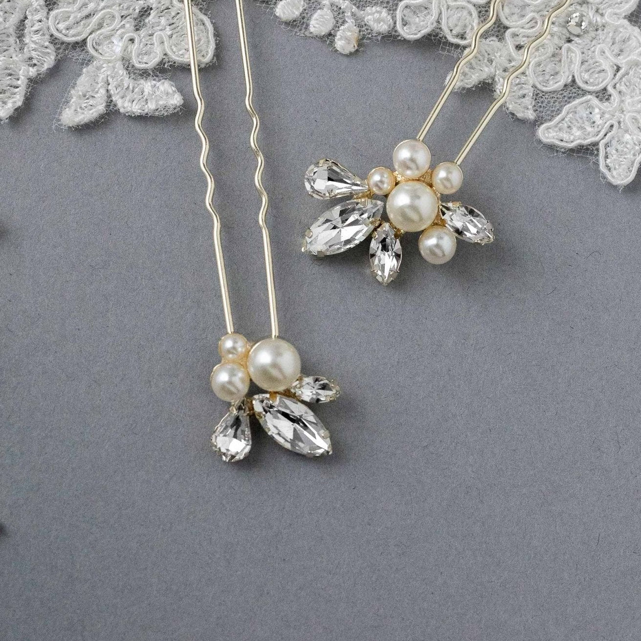 Wedding Hair Pin Set of Rhinestones and Pearls - Hair Pins - Cassandra Lynne