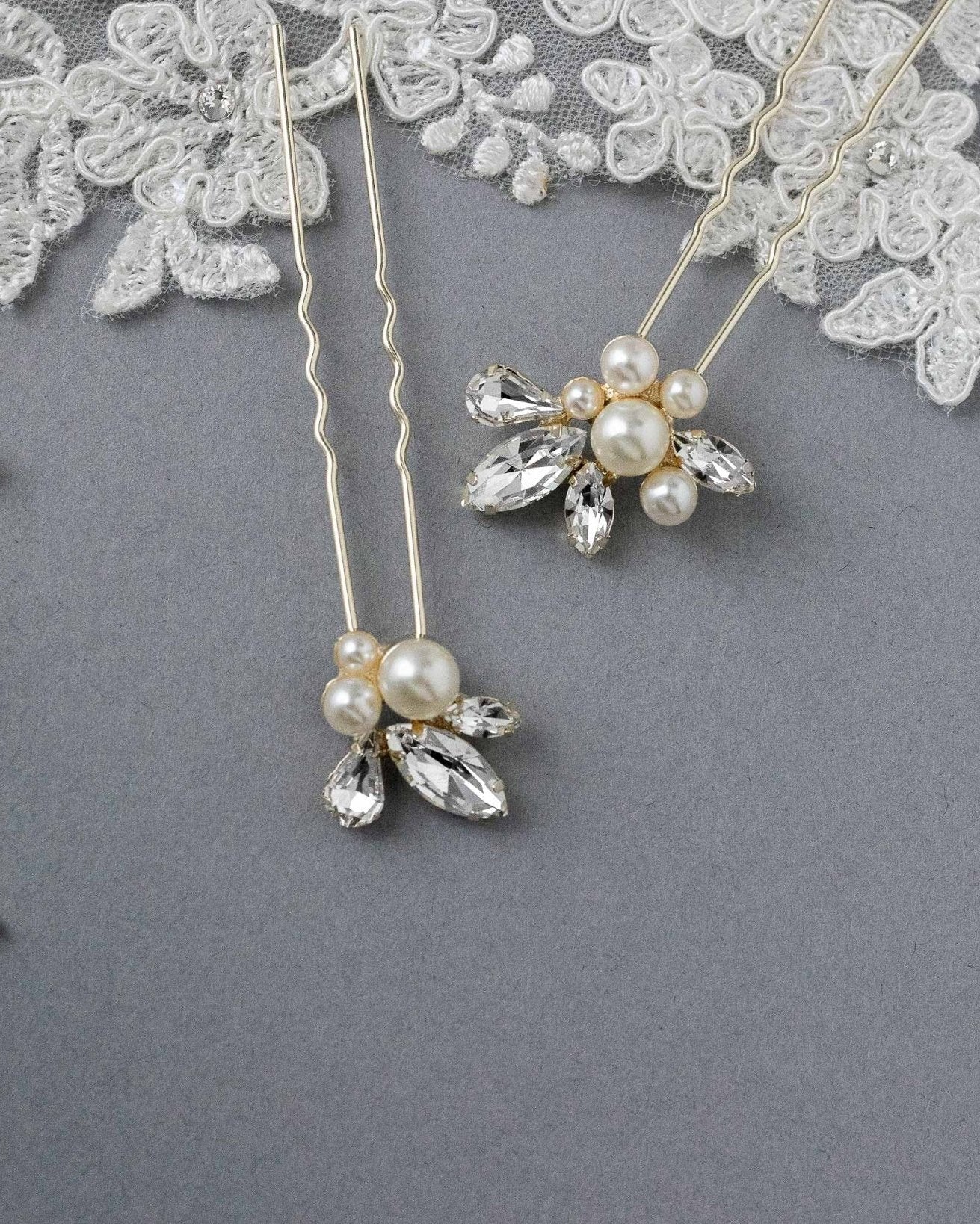 Wedding Hair Pin Set of Rhinestones and Pearls - Hair Pins - Cassandra Lynne