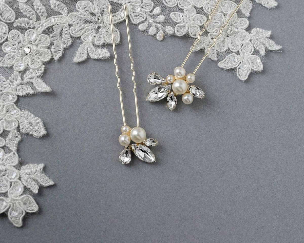 Wedding Hair Pin Set of Rhinestones and Pearls - Hair Pins - Cassandra Lynne