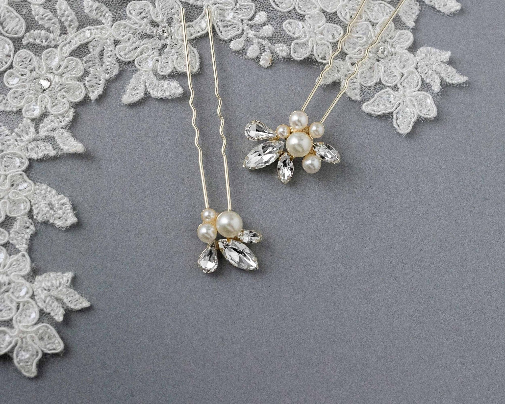 Wedding Hair Pin Set of Rhinestones and Pearls - Hair Pins - Cassandra Lynne