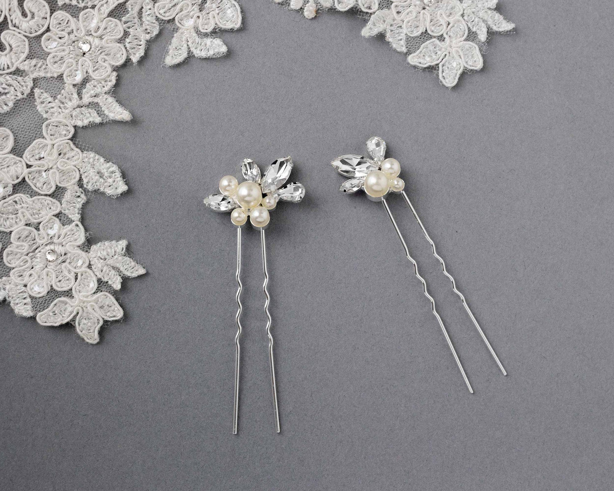 Wedding Hair Pin Set of Rhinestones and Pearls - Cassandra Lynne