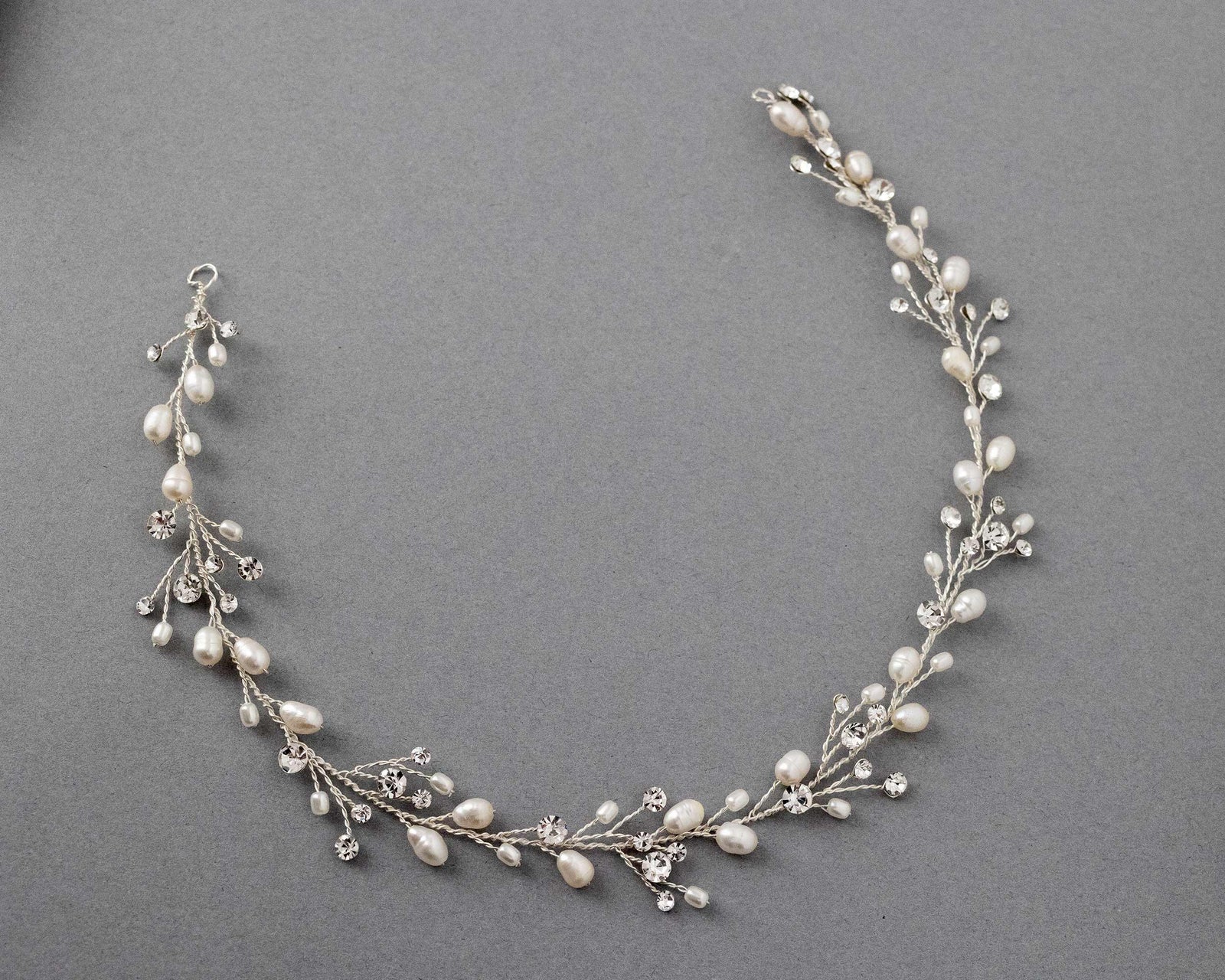 Wedding Hair Vine Headband of Freshwater Pearls and Rhinestones - Cassandra Lynne