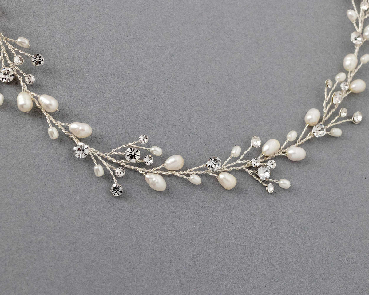 Wedding Hair Vine Headband of Freshwater Pearls and Rhinestones - Cassandra Lynne
