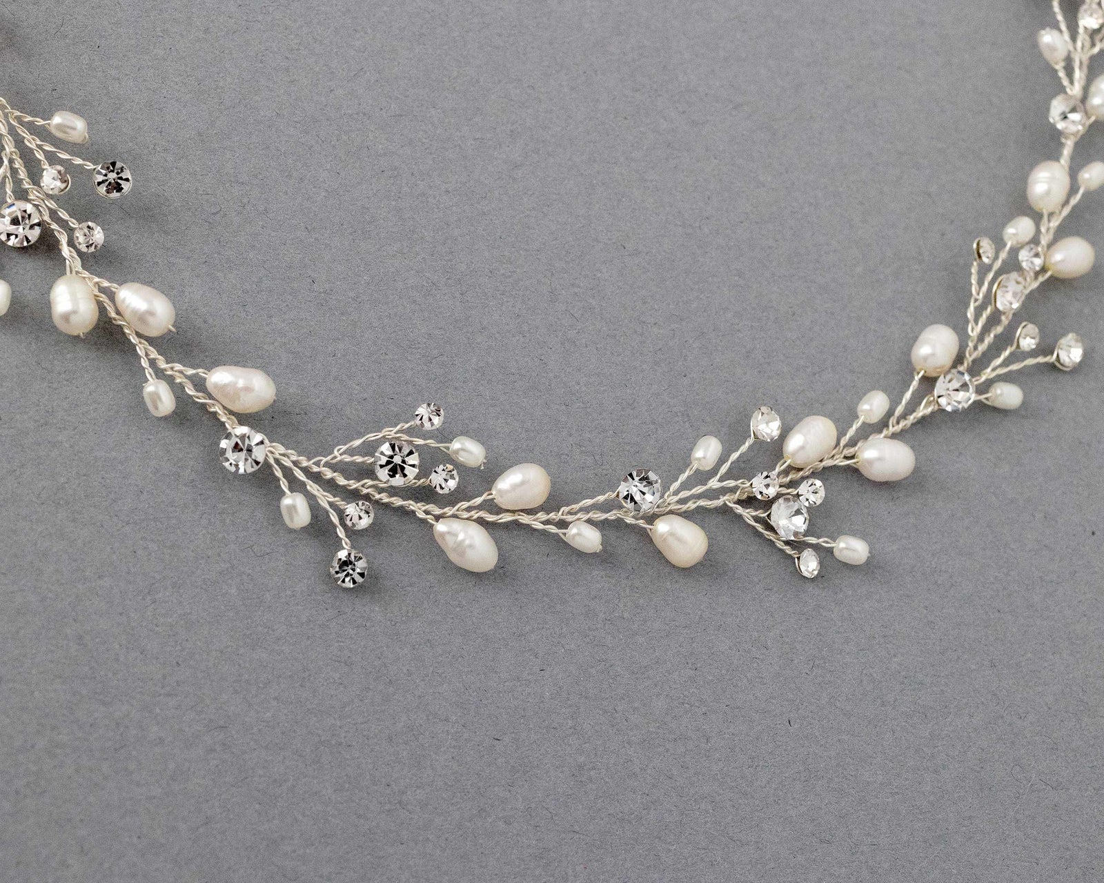 Wedding Hair Vine Headband of Freshwater Pearls and Rhinestones - Cassandra Lynne