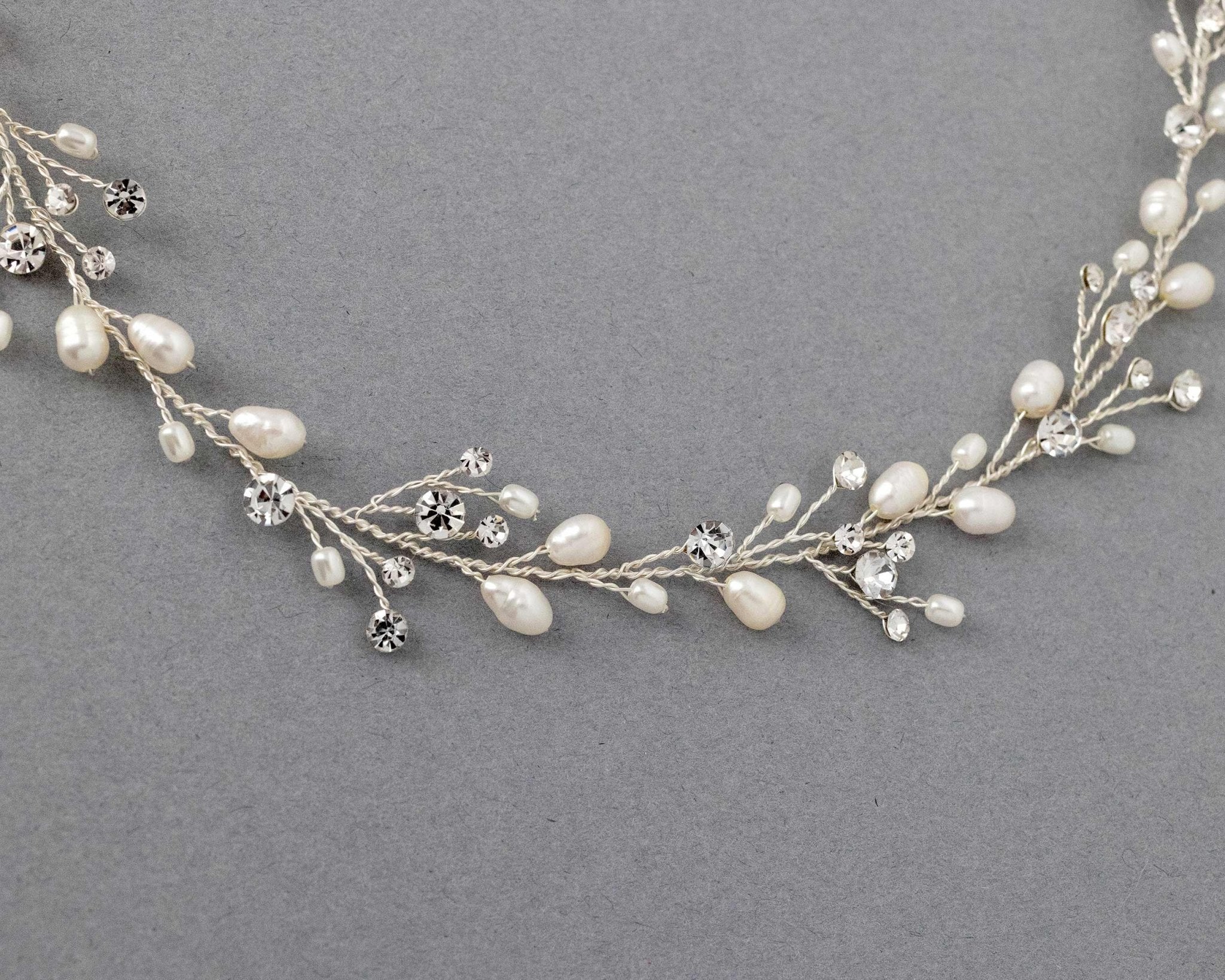 Wedding Hair Vine Headband of Freshwater Pearls and Rhinestones - Hair Vine - Cassandra Lynne