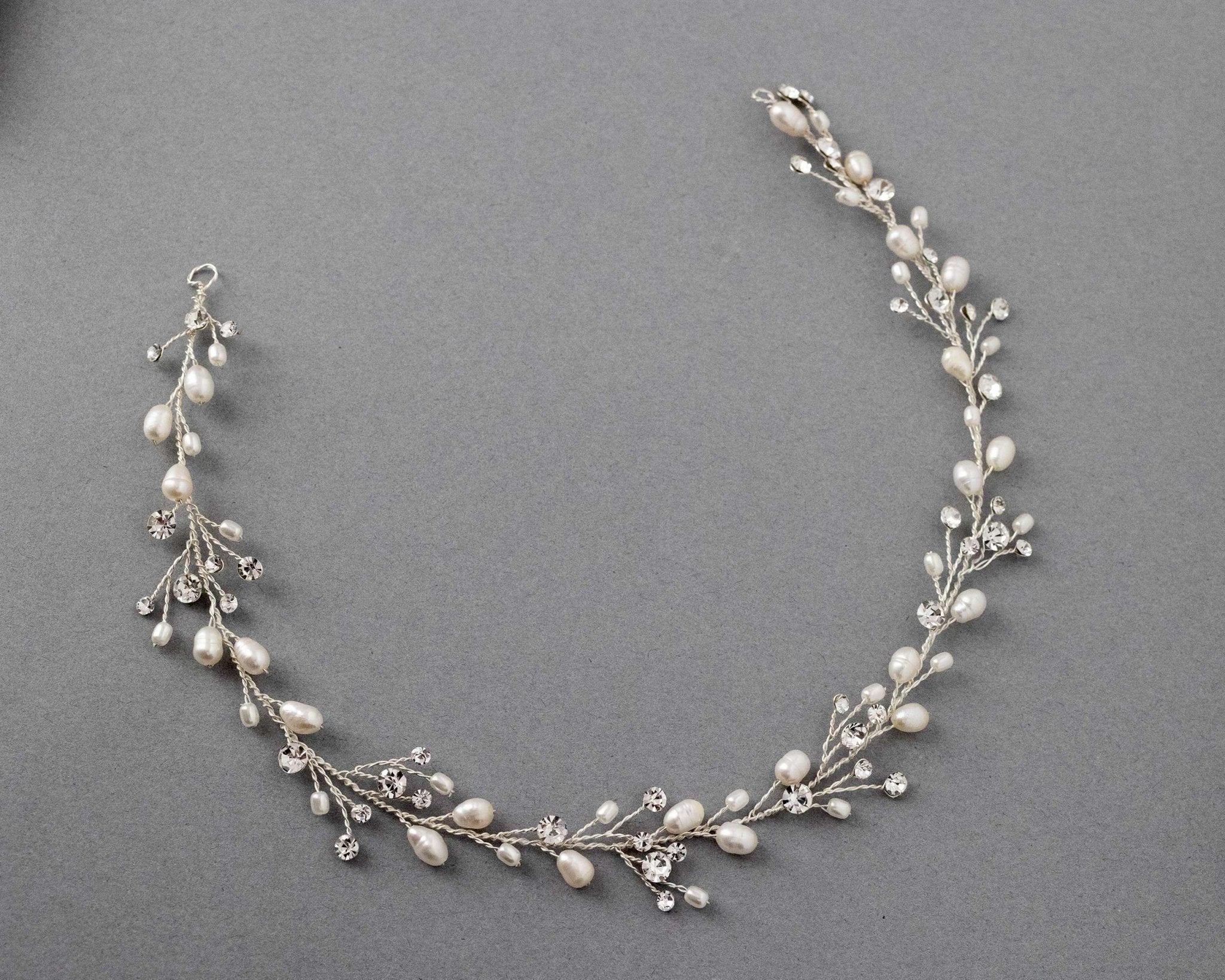 Wedding Hair Vine Headband of Freshwater Pearls and Rhinestones - Hair Vine - Cassandra Lynne