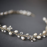 Wedding Hair Vine Headband of Freshwater Pearls and Rhinestones - Hair Vine - Cassandra Lynne