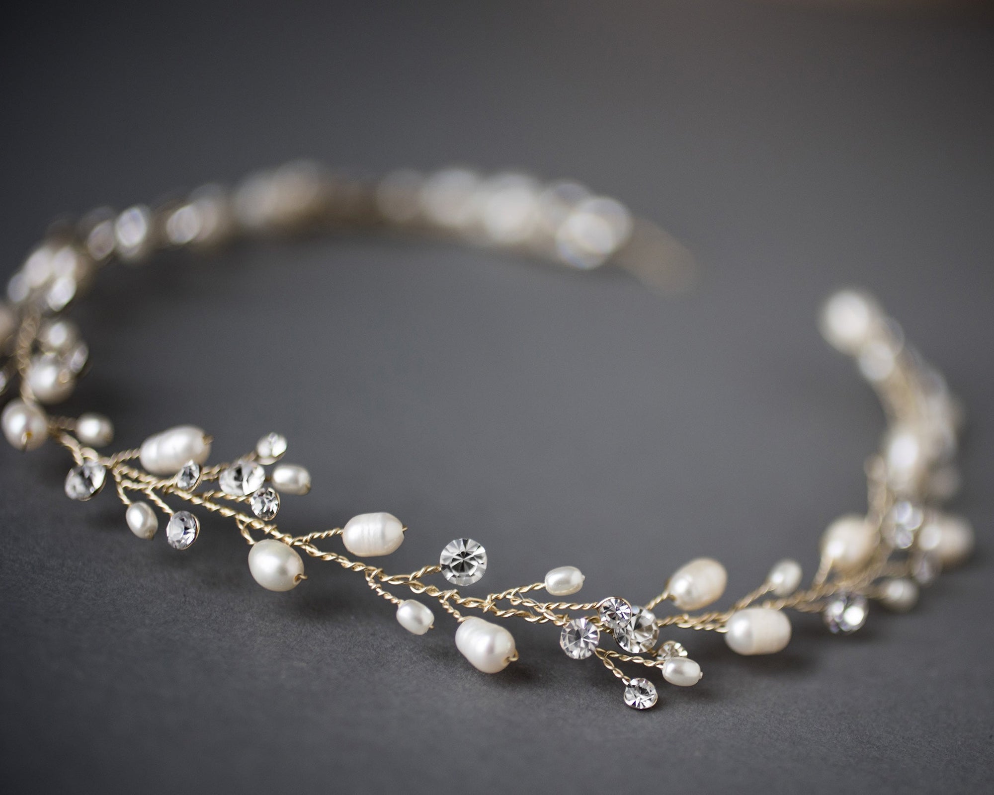 Wedding Hair Vine Headband of Freshwater Pearls and Rhinestones - Hair Vine - Cassandra Lynne