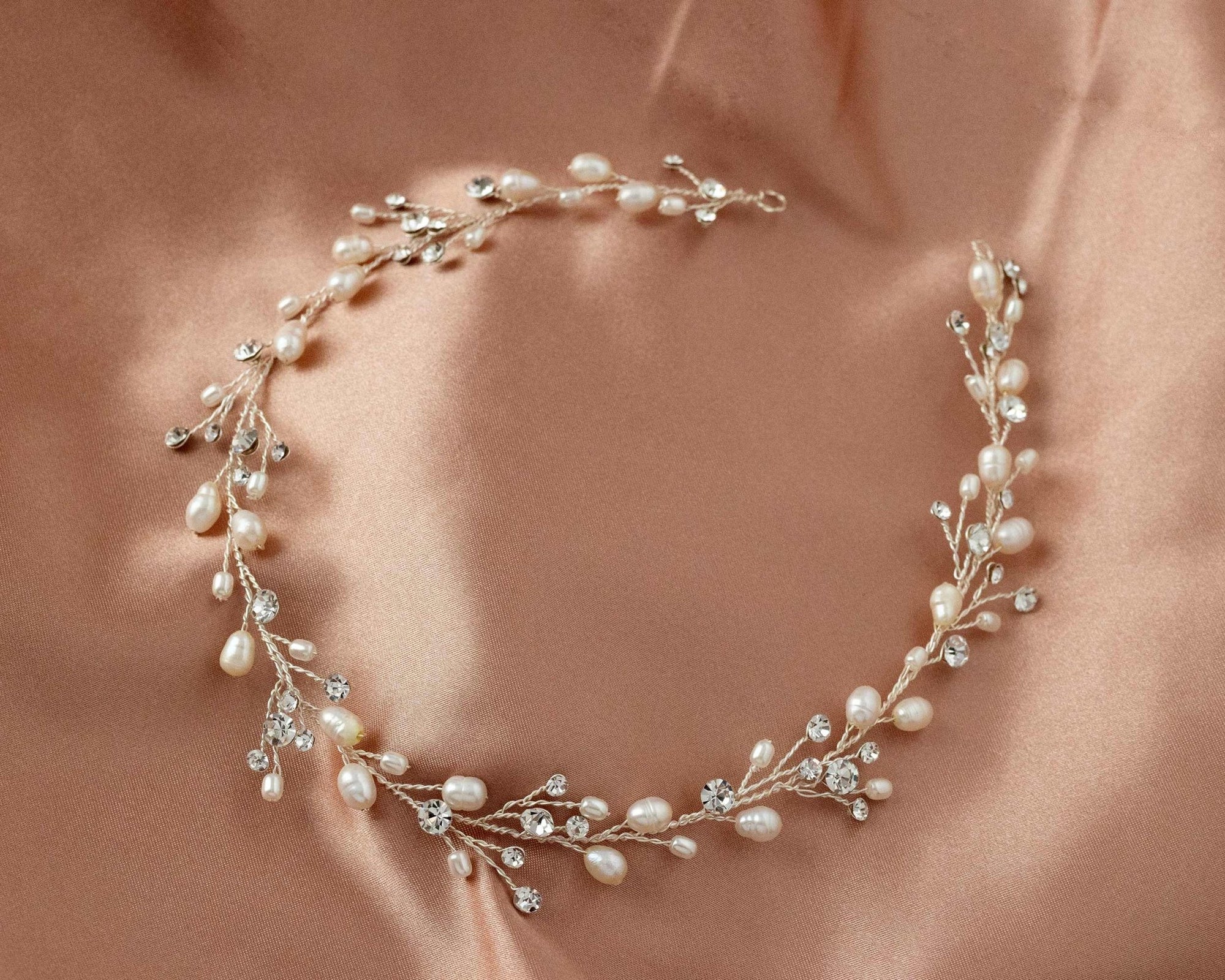 Wedding Hair Vine Headband of Freshwater Pearls and Rhinestones - Hair Vine - Cassandra Lynne