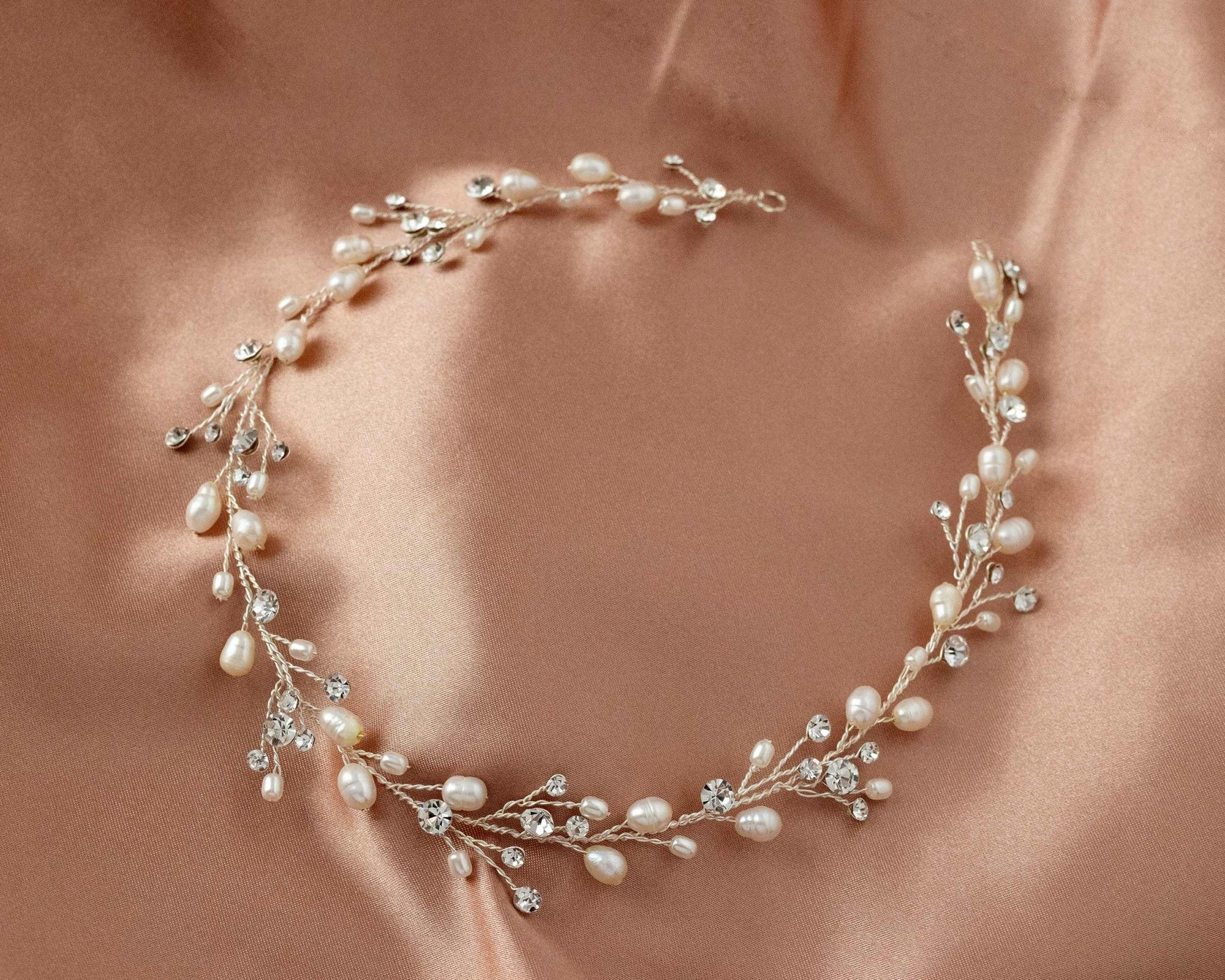 Wedding Hair Vine Headband of Freshwater Pearls and Rhinestones - Hair Vine - Cassandra Lynne