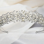 Wedding Headband with Ivory Pearls and Silver Leaves - Headband - Cassandra Lynne