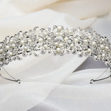 Wedding Headband with Ivory Pearls and Silver Leaves - Headband - Cassandra Lynne
