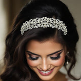 Wedding Headband with Ivory Pearls and Silver Leaves - Headband - Cassandra Lynne