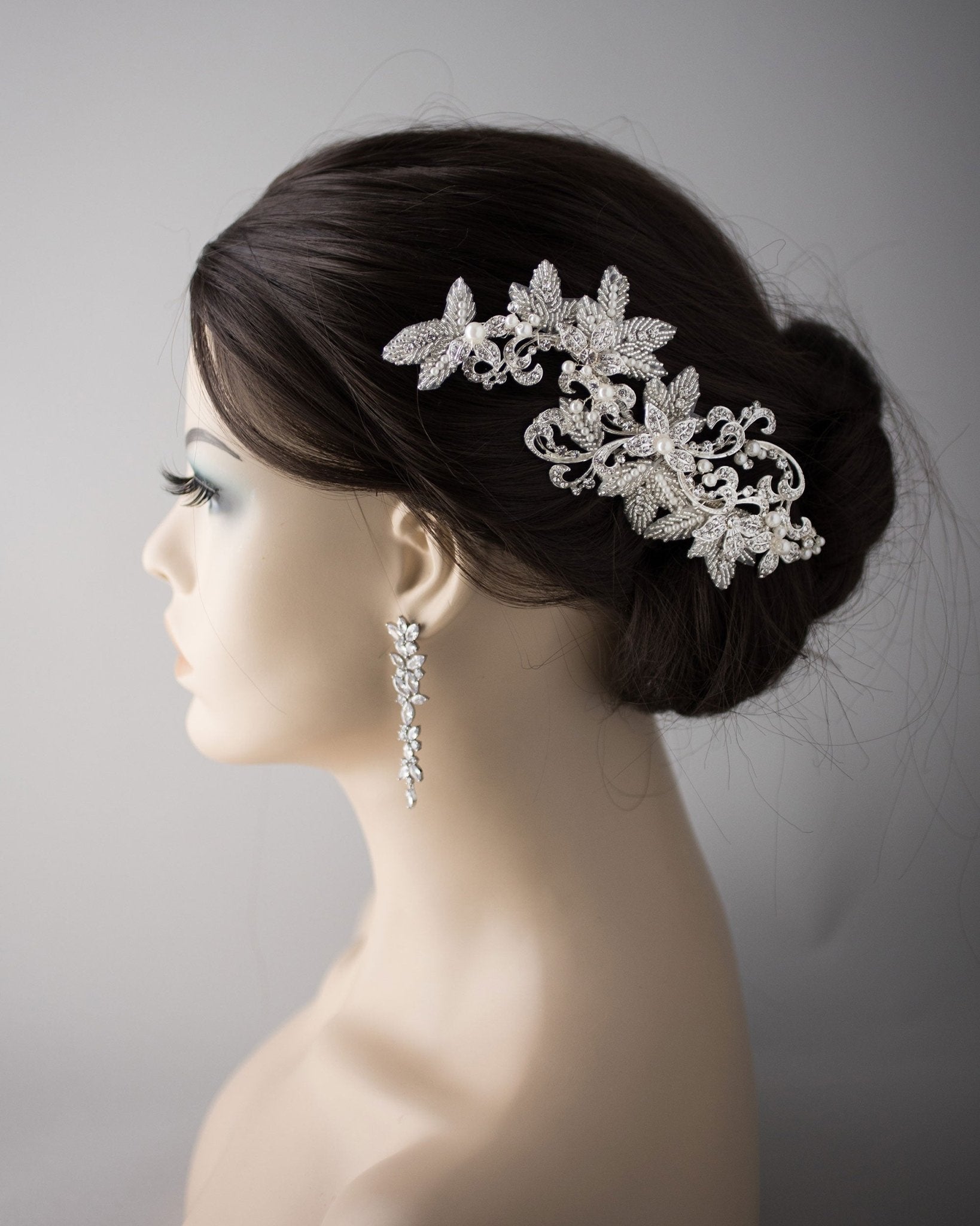 Wedding Headpiece of Pearls, Scrolls and Beaded Leaves - Hair Clips - Cassandra Lynne