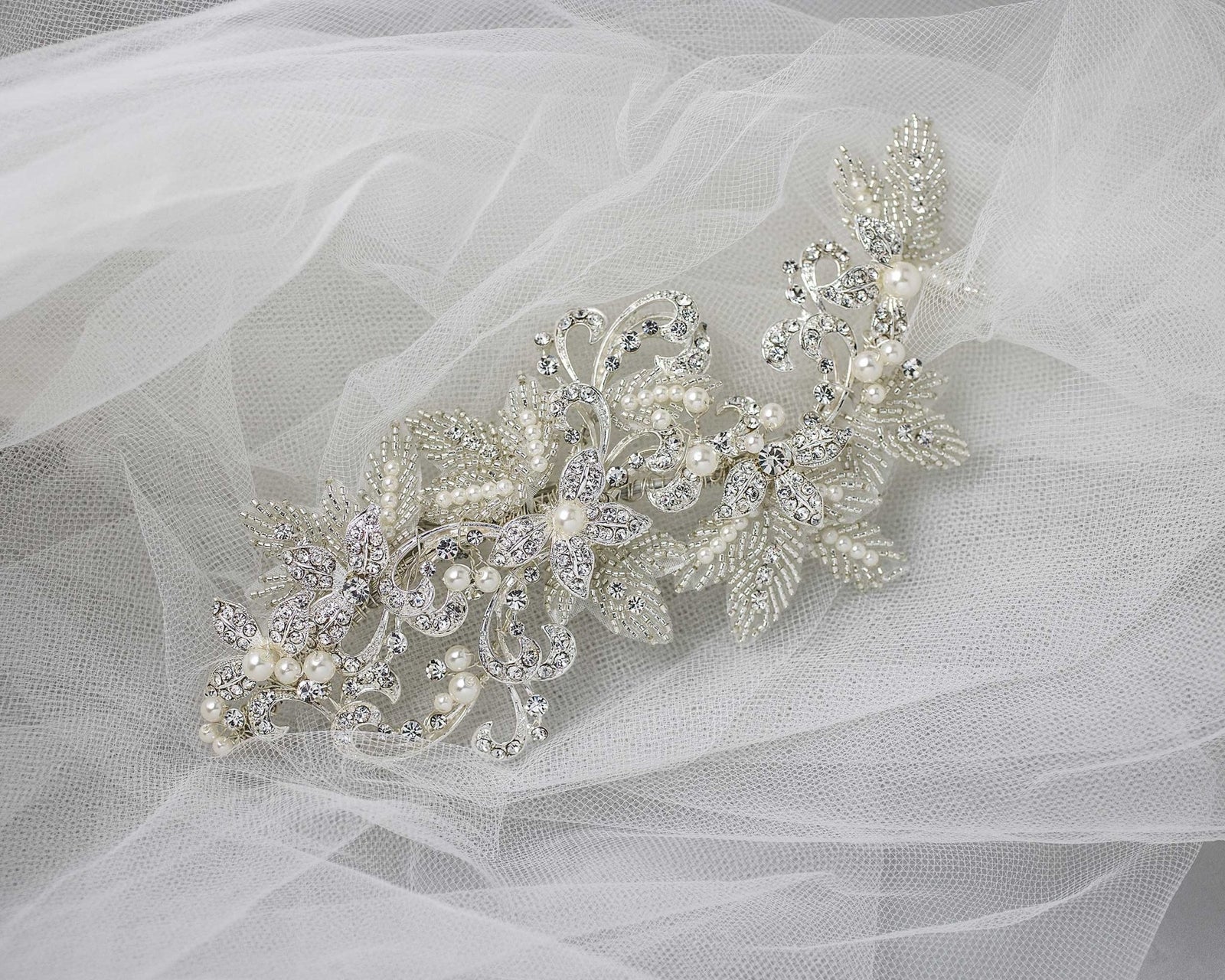 Wedding Headpiece of Pearls, Scrolls and Beaded Leaves - Hair Clips - Cassandra Lynne