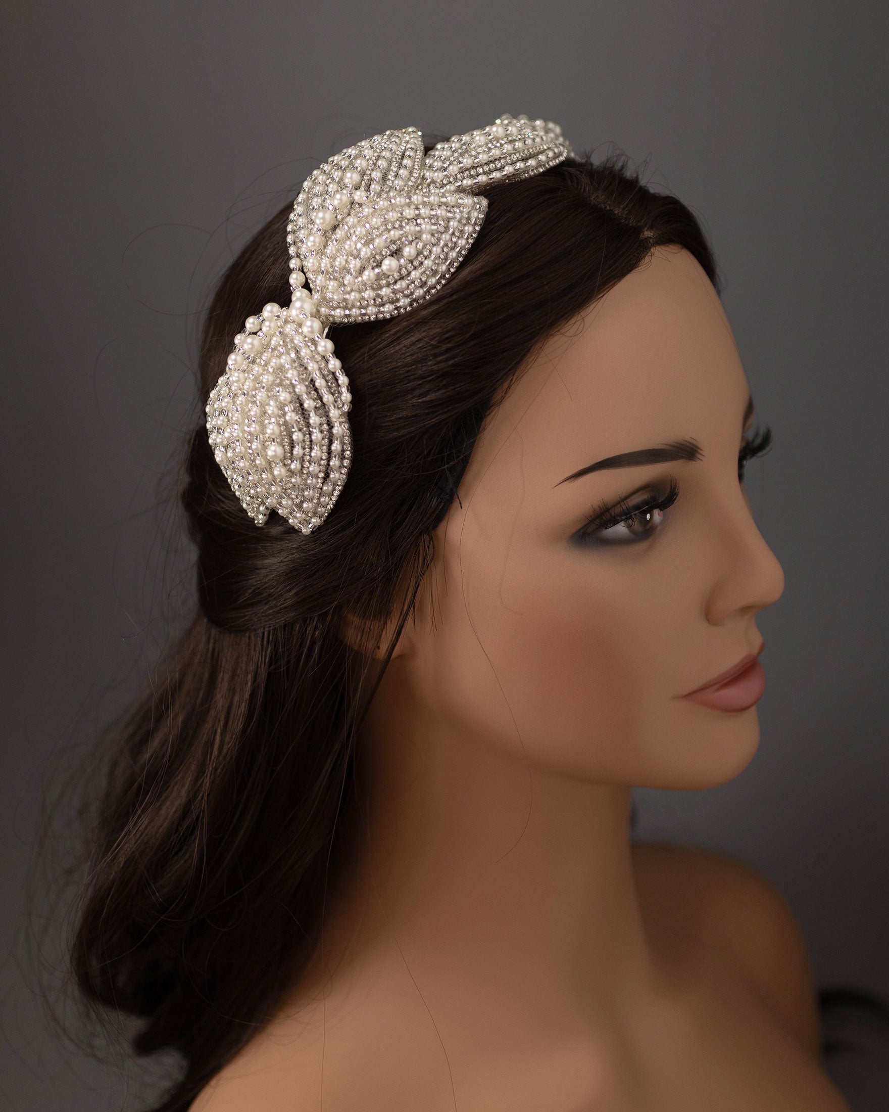 Beaded Wedding Headpiece with Pearls and Jewels