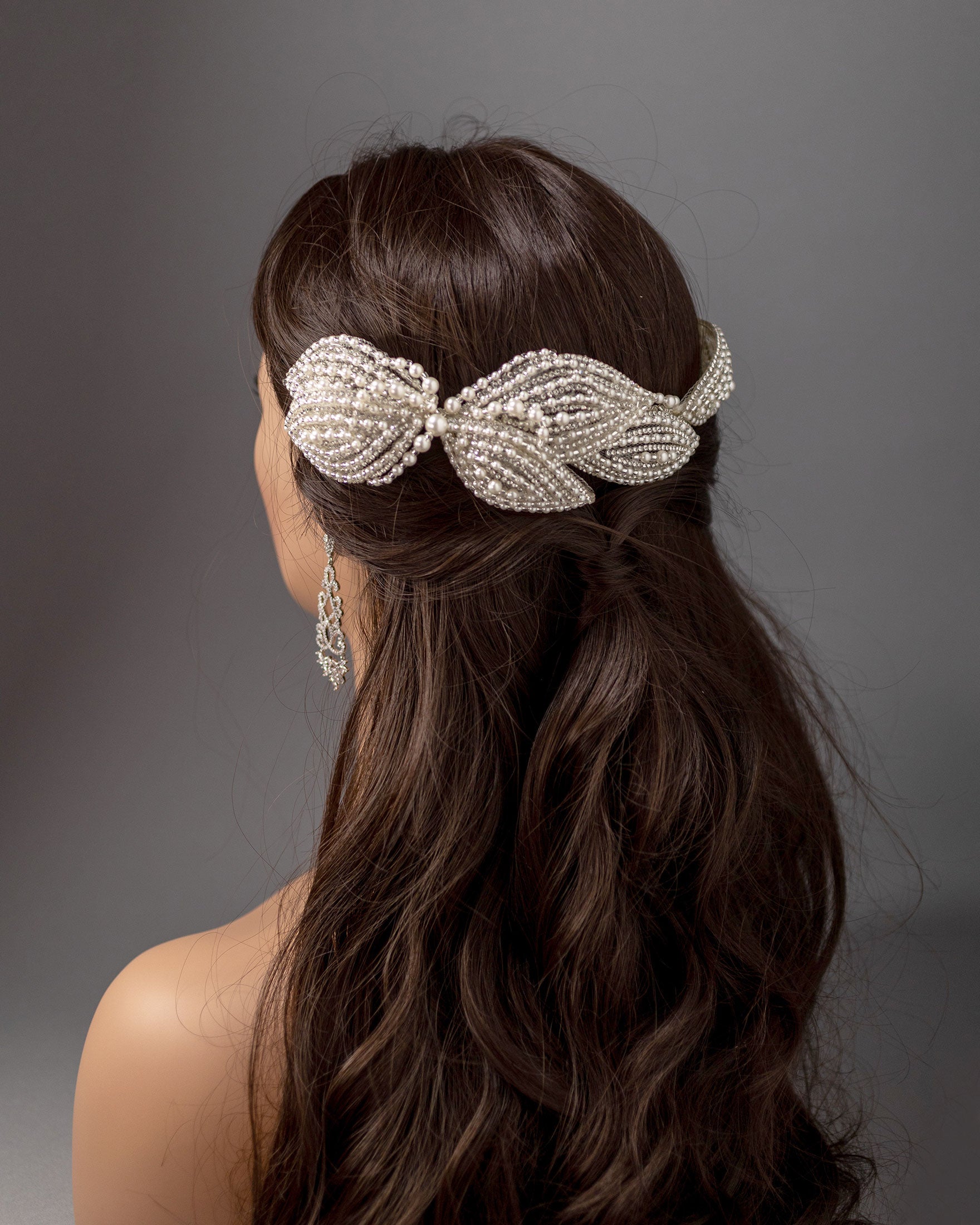Beaded Wedding Headpiece with Pearls and Jewels