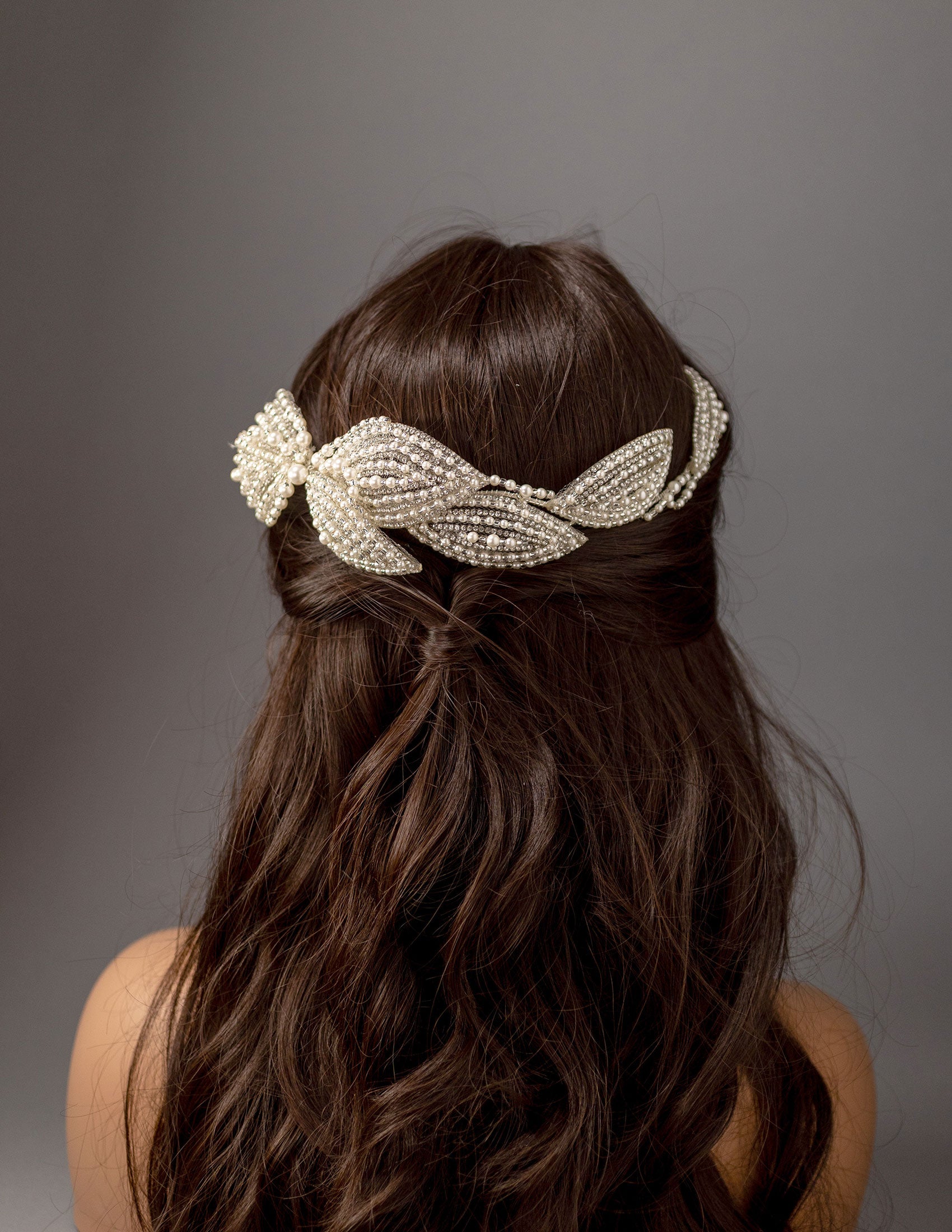 Beaded Wedding Headpiece with Pearls and Jewels