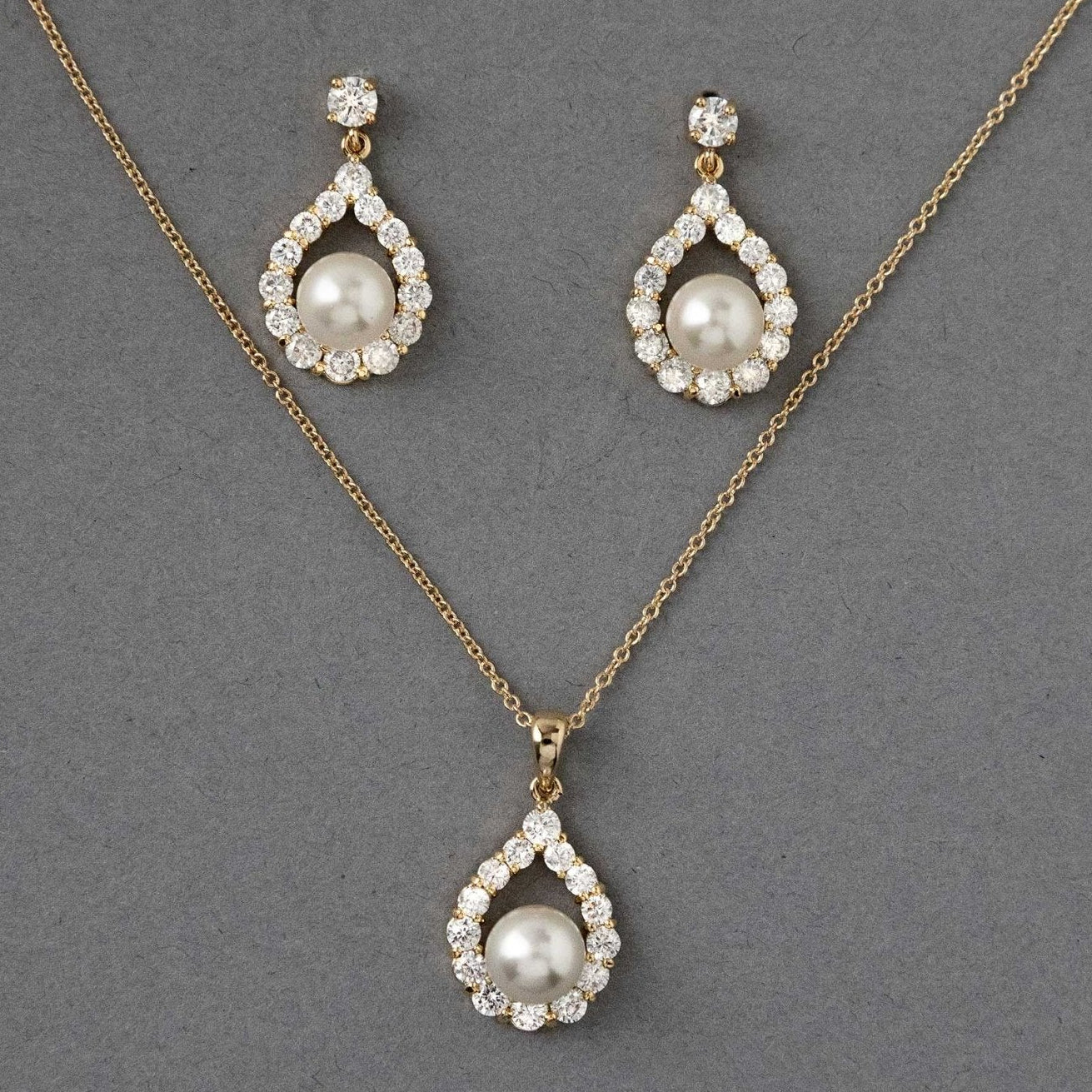 Wedding Jewelry Set of Pearl Drops Necklace - Necklace Set - Cassandra Lynne
