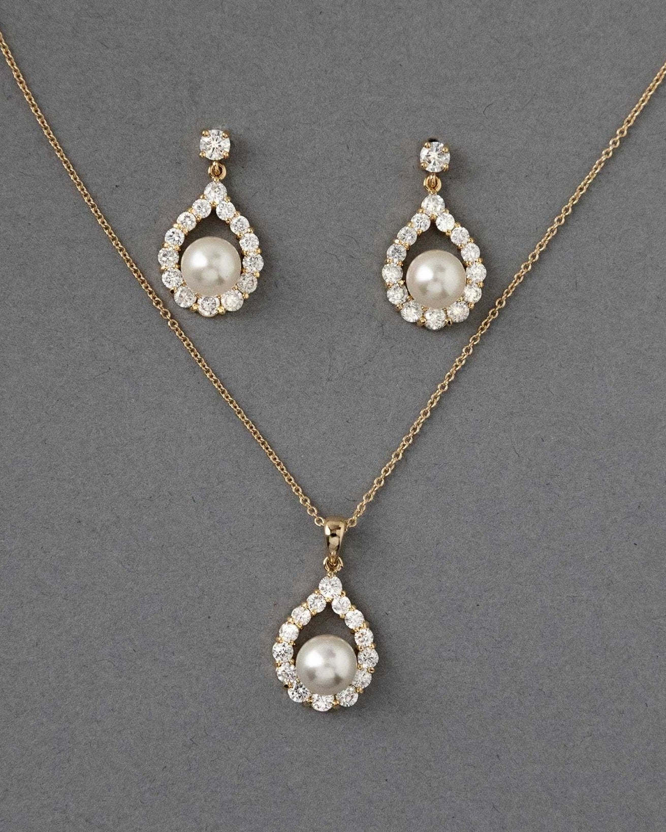 Wedding Jewelry Set of Pearl Drops Necklace - Necklace Set - Cassandra Lynne