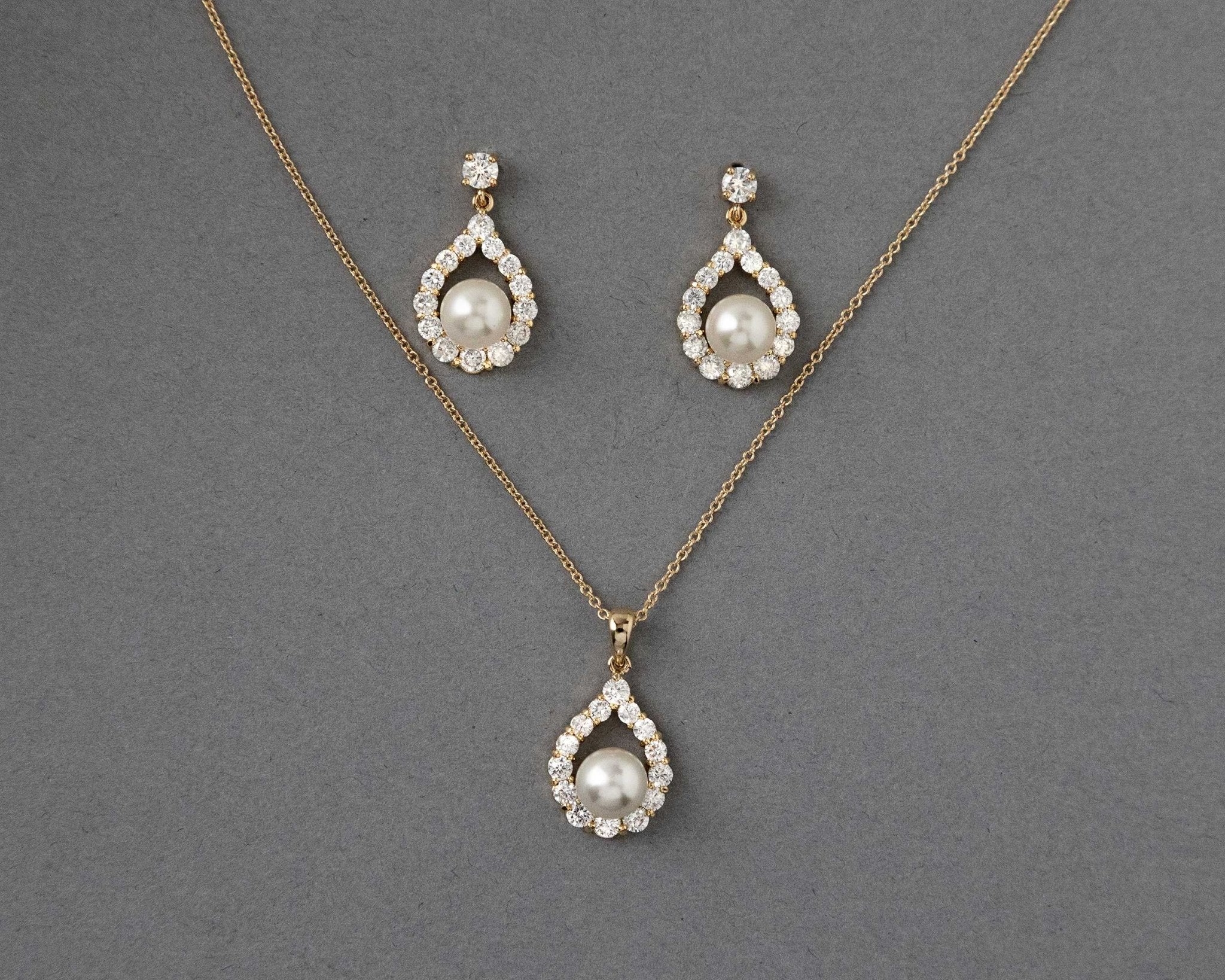 Wedding Jewelry Set of Pearl Drops Necklace - Necklace Set - Cassandra Lynne