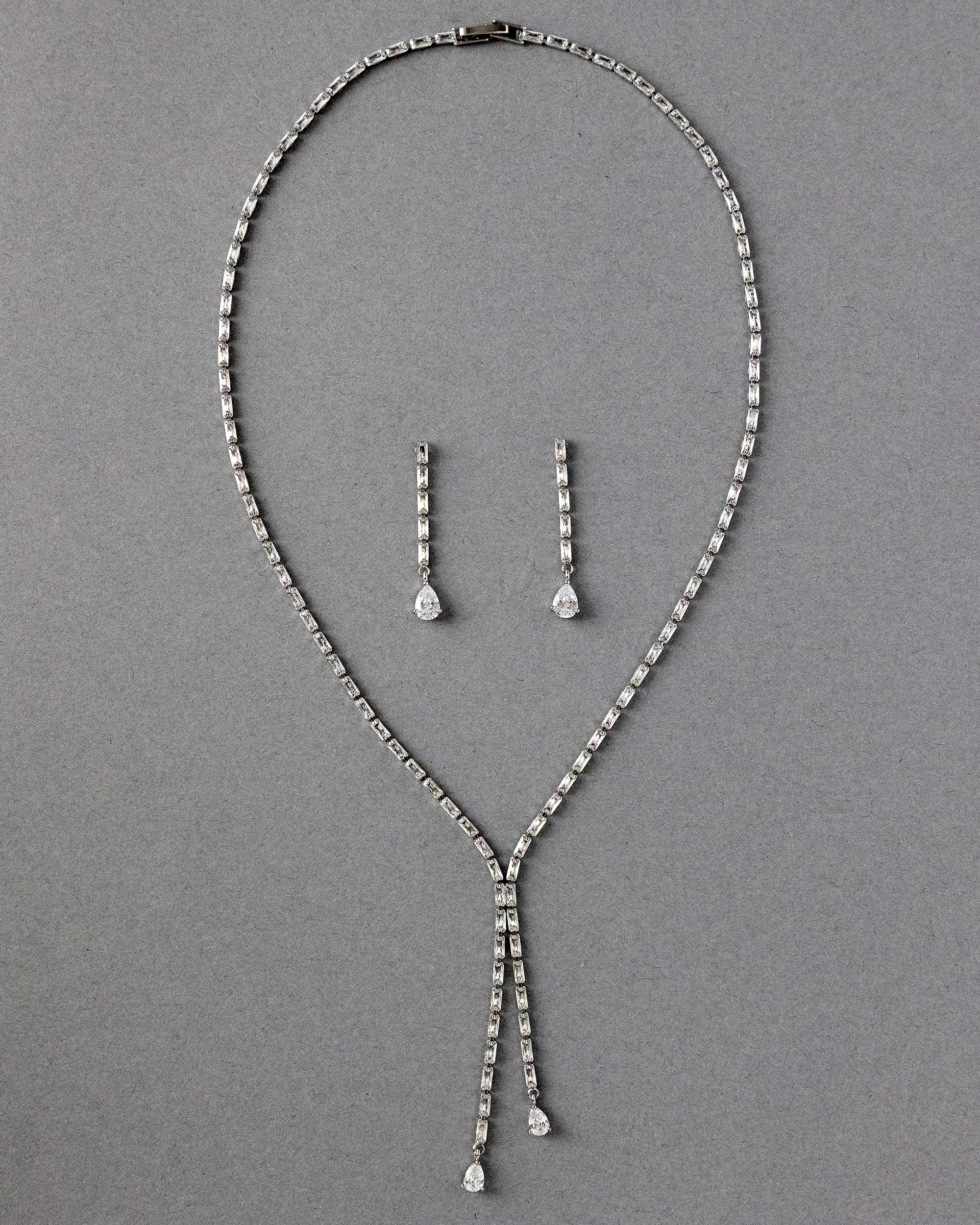 Baguette CZ Lariat Necklace Set