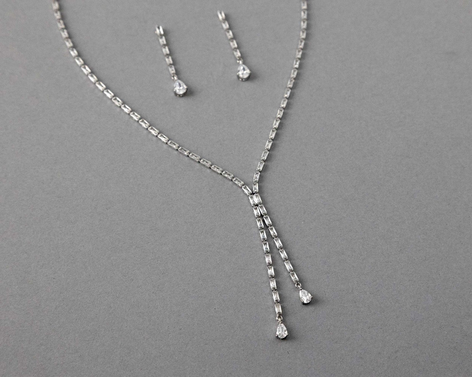 Baguette CZ Lariat Necklace Set